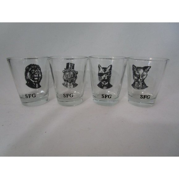 SpitfireGirl Animal Menagerie Shot Glass Set Four New Cat Fox Bear Lion - Picture 6 of 12
